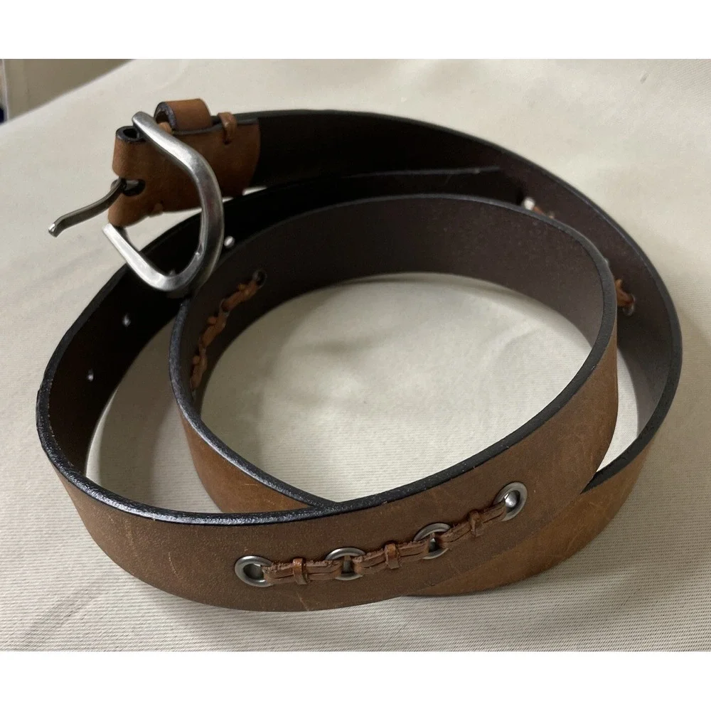 Dockers Mens XL Genuine Leather‎ Belt Brown Whipstitch Grommet